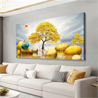 Yellow Tree & Stones Canvas 30x60in