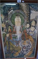 Framed and glazed painting of a daoist deity with
