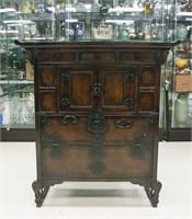 Korean Lacquered Elm Wood End Chest Table