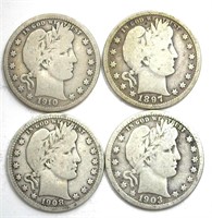 1897 1903 1908-D 1910 Quarter VG 4pc Lot