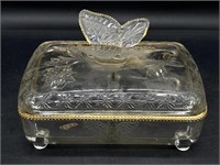 Vintage Jeanette Glass Butterfly Handle Lidded