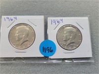 Kennedy halves; 2- 1964.  Buyer must confirm all c