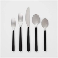 20pc Plastic Handle Flatware Set Black