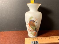 Vintage Enesco Frosted Vase Handpainted Bird 8"