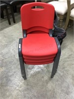 4 RED CHILDS STACK CHAIRS