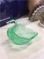 Green glass swan dish
