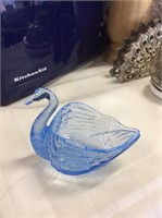 Blue glass swan dish