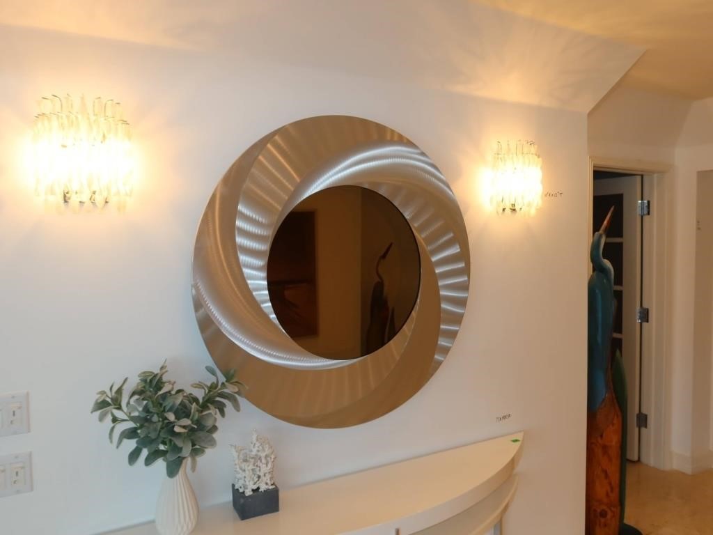 Round Silver Swirl design decorative mirror