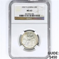 1937 20C .12oz F.I. China Silver NGC MS63