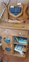 Wood cabinet with heart mirror  and contents