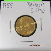 MEXICAN 1955 FIVE PESO GOLD COIN