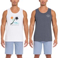 2-Pk Hurley Men's LG Tank Top, Blue and White