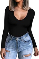 L- CLOZOZ Womens Tshirts Long Sleeve V Neck Shirts