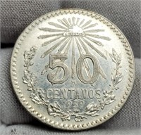 1939 Mexico Silver 50 Centavos 72%/8.33 G