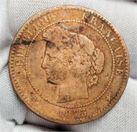 1873 France Bronze 10 Centimes