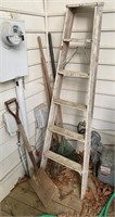 Collection of Garden Tools and Step Ladder
