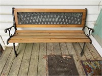 Vintage Wrought Iron & Wood Patio Bench
