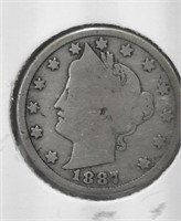 1887  "V" 5 Cent Coin