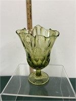 Fenton Thumbprint Stretch Colonial Green Vase