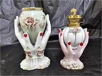 Vintage Hand Painted Hand Vase and Oil Lamp