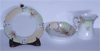 Antique hand plated pitcher bowl and plate with