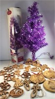 Wooden Christmas Ornaments and Purple Tree