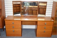 MID CENTURY DRESSER WITH MIRROR, 64 1/4"