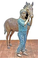 Young Girl With Foal Bronze Sculpture