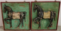 Pair of wooden horse wall plaques