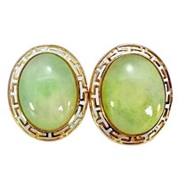 24 CTW Greek Key Jade Earrings 10k Gold