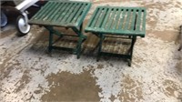 2 green  wood folding tables