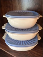 Lot of 3 Tupperware Butterfly Bowls w/ Blue Lids