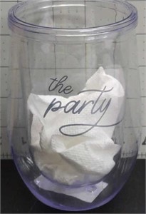 New clear  Tumbler with pink lid "The Party"