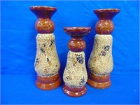 (3) Ceramic & Crackle Glass Candle Holders