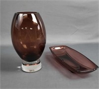 Pair of Amethyst Glass Pieces Including Vase