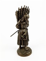 Bronze Lady With Walking Stick Matchstick Holder