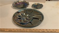 Carnival glass egg plate and dishes