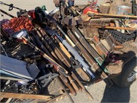 TRAILER FULL OF MIX HAND TOOLS / SHOVELS / PITCH