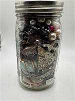 JAR OF MISC JEWELRY PARTS ETC