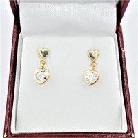 Yellow Gold CZ Heart Earrings-New