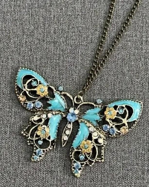 Vintage Colorful Big Butterfly Pendant Necklace