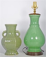 Lot: Chinese Celadon Vase & Lamp.