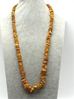 Antique Natural Amber Long Nugget Necklace