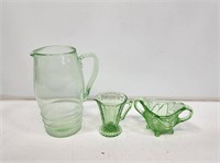 3 Pieces of Green Depression Glass