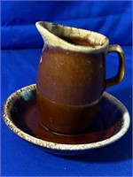 Hull Brown Drip Glazed Creamer And Saucer