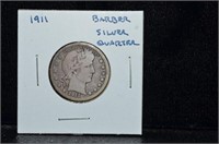 1911 Barber Silver Quarter