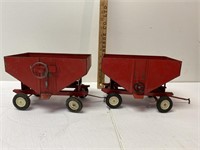 2 Metal V box toy wagons