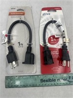 NEW Lot of 2- Ativa 1ft Outlet Extender