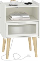 White 2 Tier Nightstand with Charger