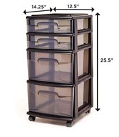 4 Drawer Med Cart, Black & Smoke Tint Drawers